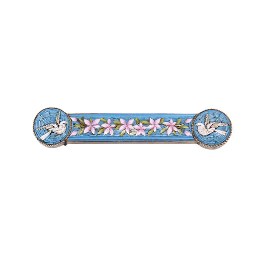 Dove and Flower Micro-mosaic Victorian Brooch/Pin Front