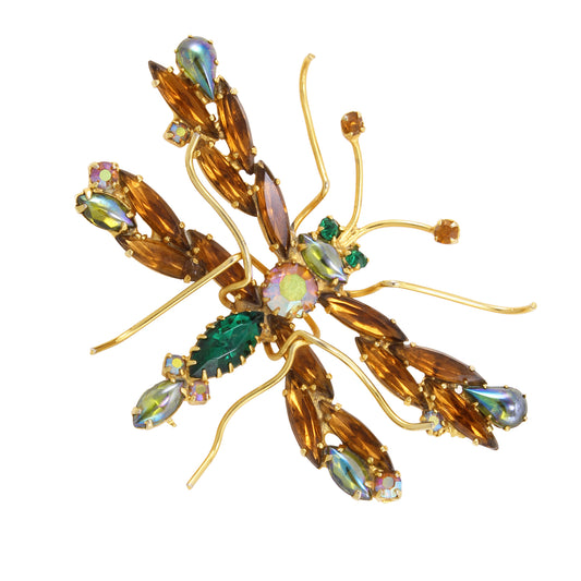 Large Rhinestone Dragonfly Pin Brooch Front