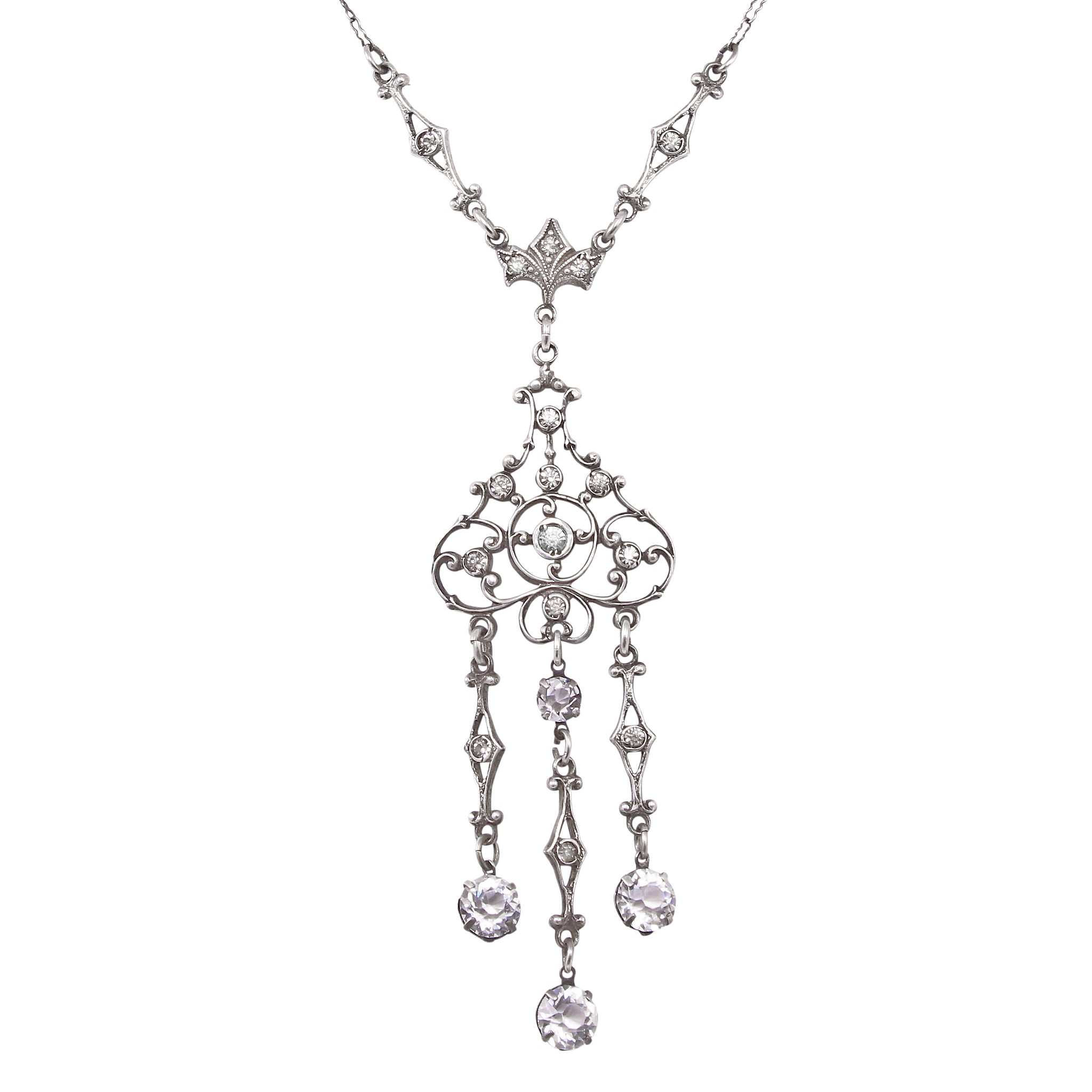 Edwardian Crystal Sterling Silver Necklace Front