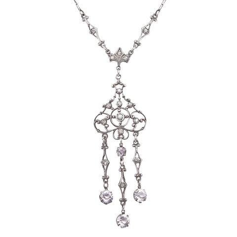 Edwardian Crystal Sterling Silver Necklace Front
