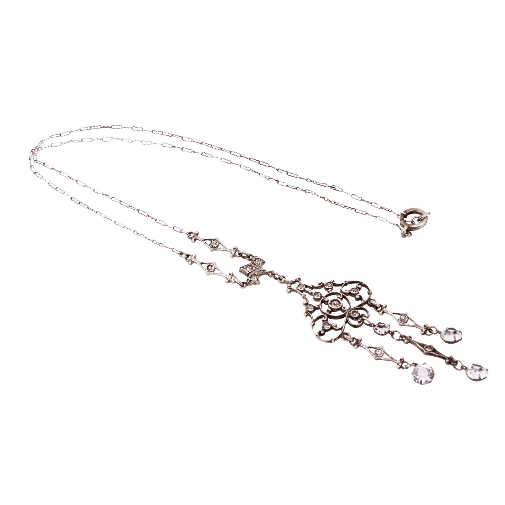 Edwardian Crystal Sterling Silver Necklace Full