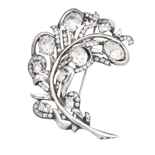 Eisenberg Original Sterling Feather Rhinestone Fur Clip/Pin Front
