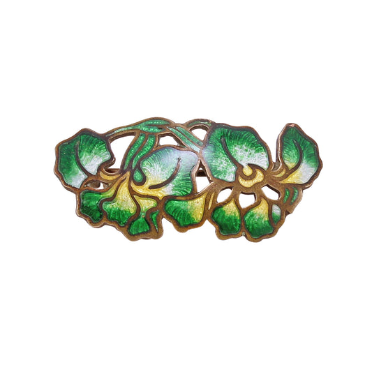 Enamel and Brass Orchid Flower Pin/Brooch Front