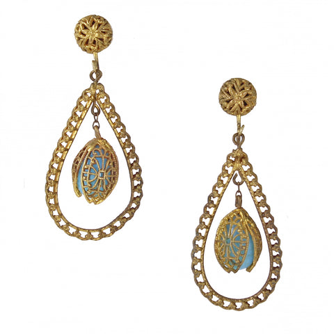 Filigree Blue Glass Earrings