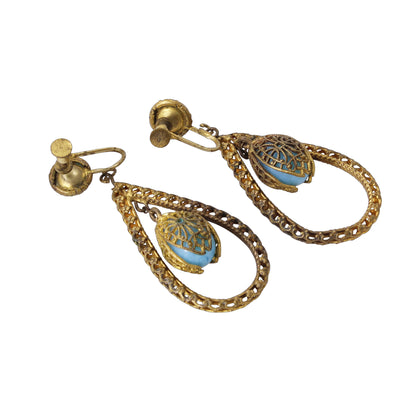 Filigree Blue Glass Earrings Back