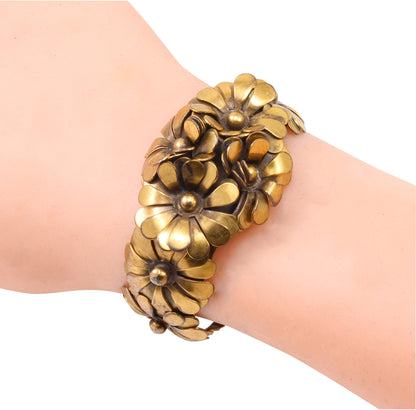 Vintage 1940s Floral Clamper Bracelet Worn