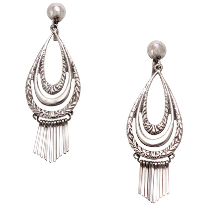 Vintage Sterling Silver Fringe Earrings Front