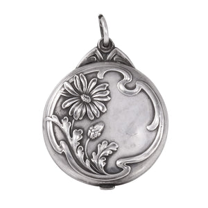 Jugendstil Art Nouveau Silver Flower Mirror Locket Pendant