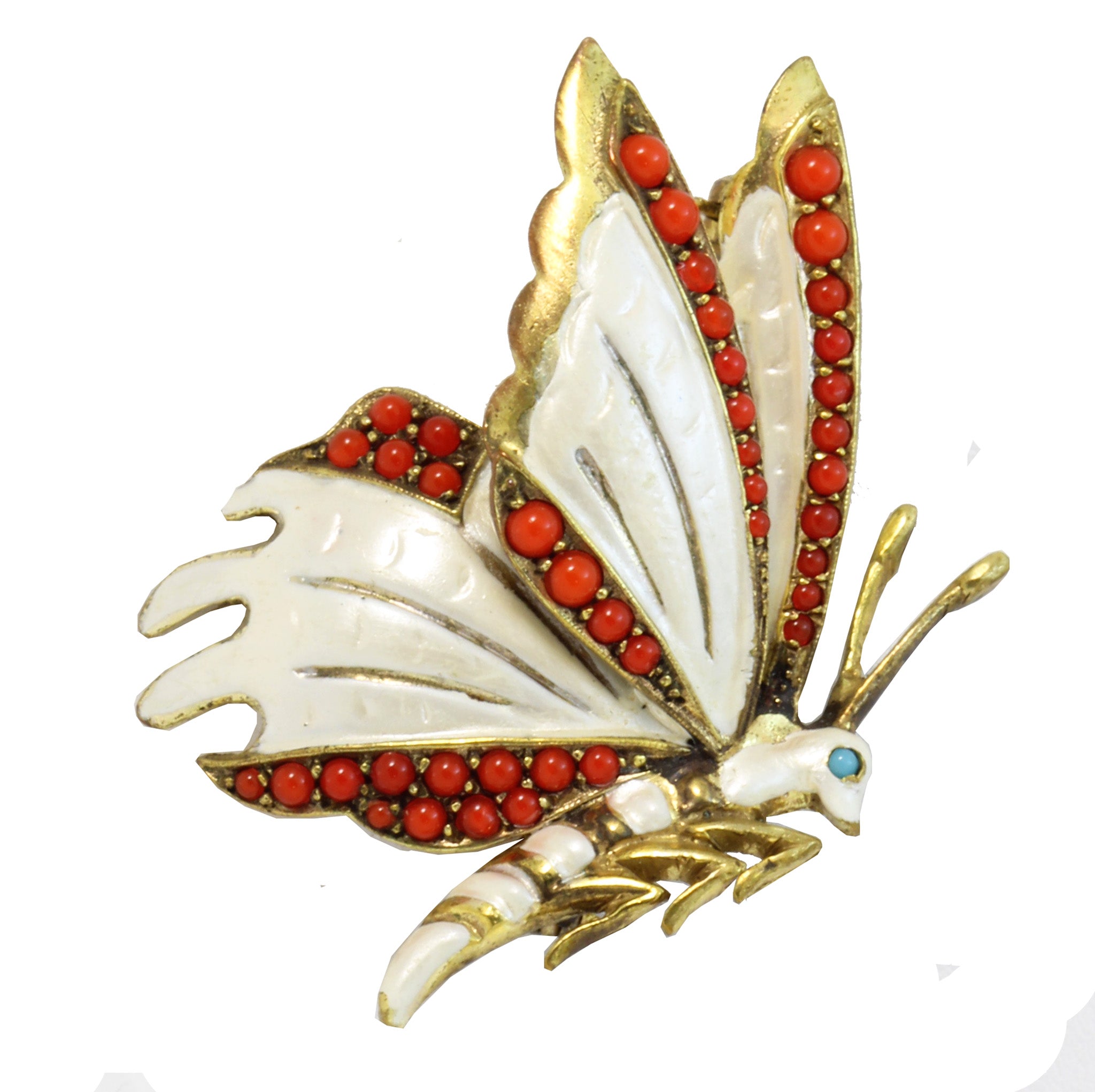 Germany Enamel and Glass Cabochon Butterfly Pin/Brooch Front