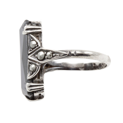 Art Deco Germany Sterling Hematite Ring Side