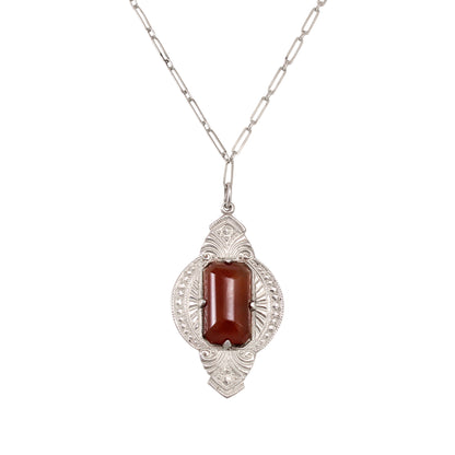 Germany Sterling Sard Art Deco Pendant Necklace Front