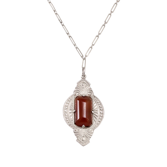 Germany Sterling Sard Art Deco Pendant Necklace Front
