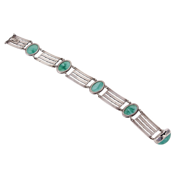 Sterling Silver Green Satin Glass Cabochon Bracelet Back