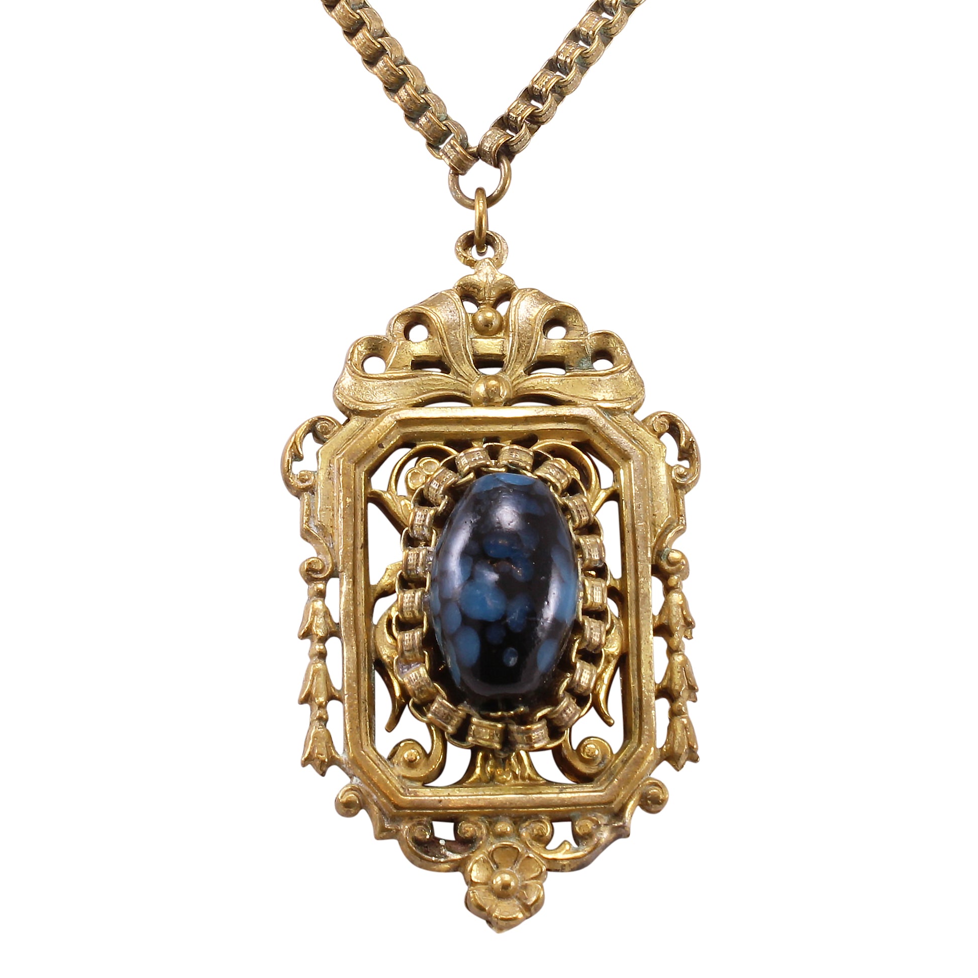 Miram Haskell Filigree Blue Glass Necklace Pendant