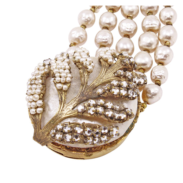 Miriam Haskell Vintage Glass Pearl and Rhinestone Bracelet Clasp