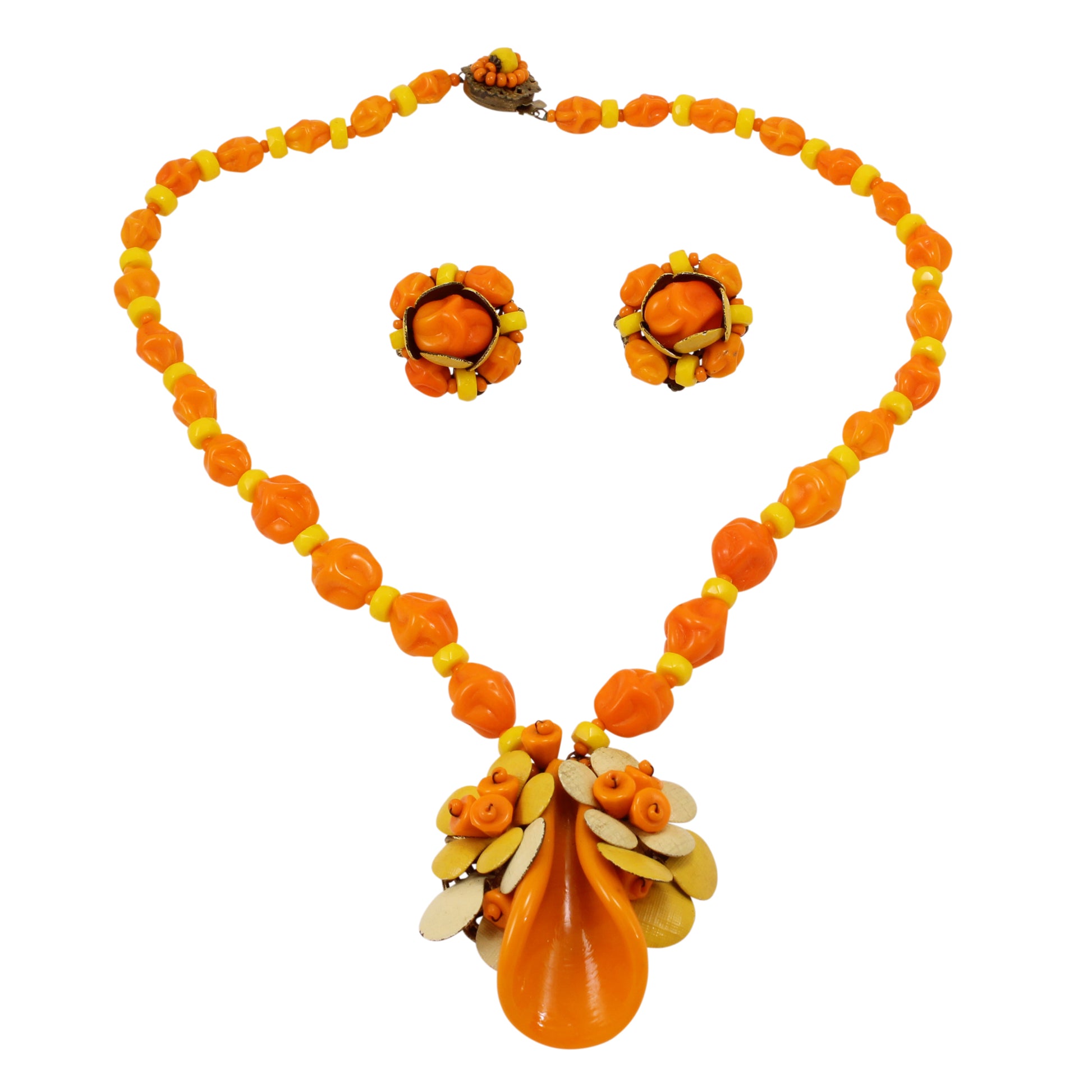 Miriam Haskell Colorful Enamel and Glass Beaded Necklace & Earrings Front