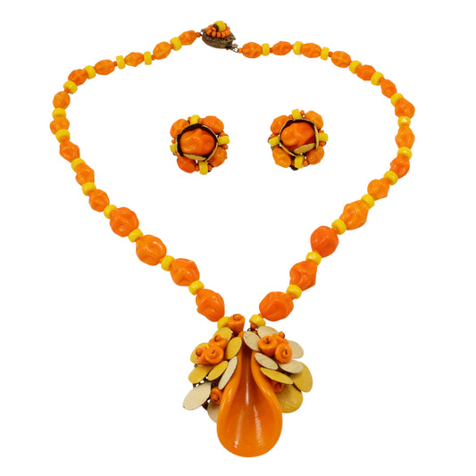 Miriam Haskell Colorful Enamel and Glass Beaded Necklace & Earrings Front