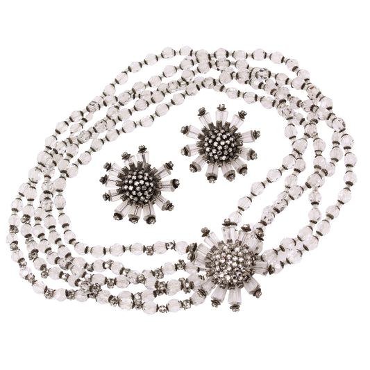 Miriam Haskell Crystal Bead and Rhinestone Necklace and Earrings Front