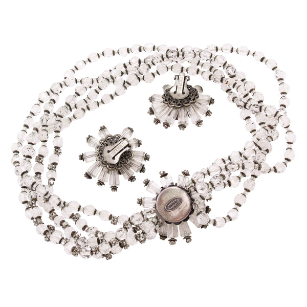 Miriam Haskell Crystal Bead and Rhinestone Necklace and Earrings Back