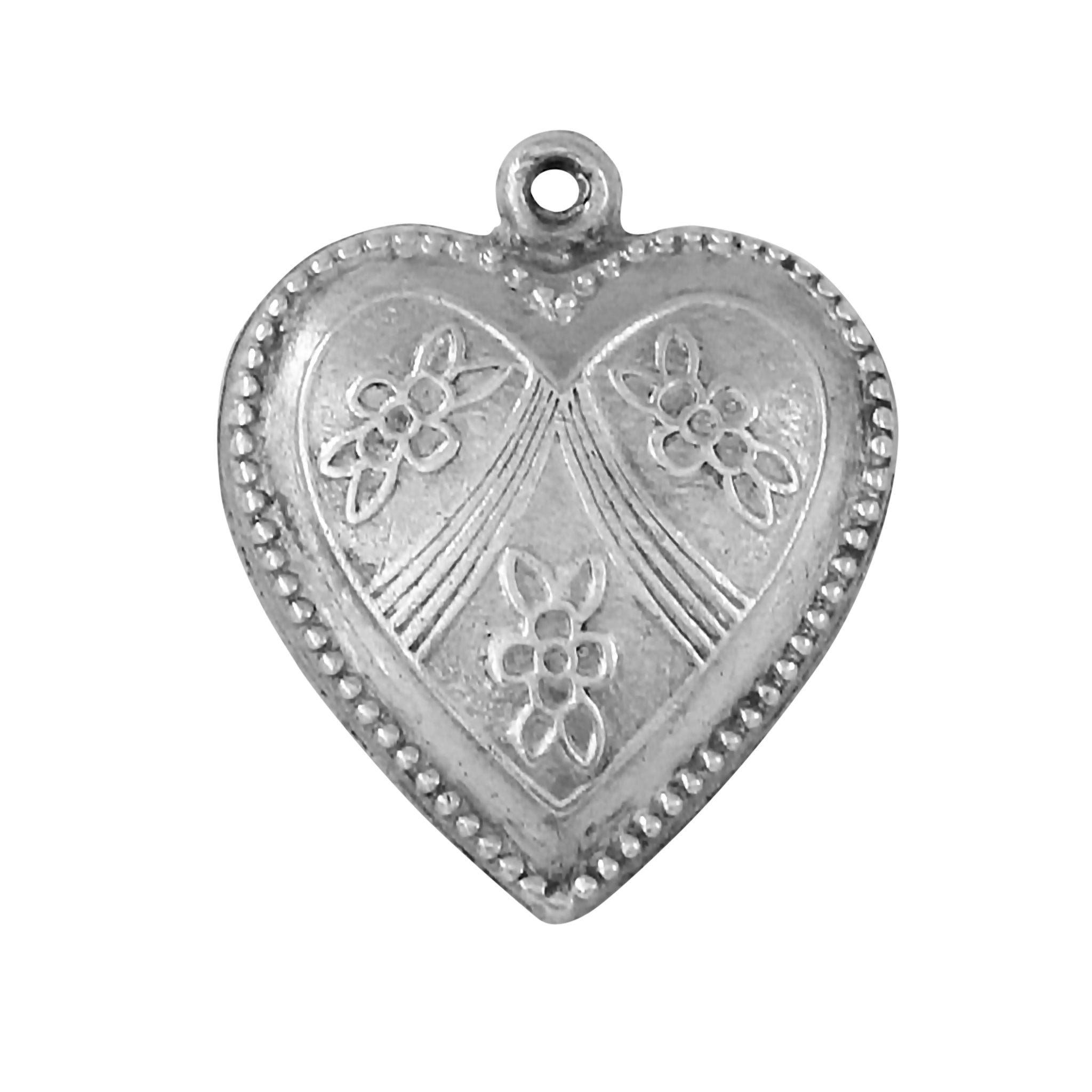 Vintage Forget Me Not Flower Sterling Silver Puffy Heart Charm