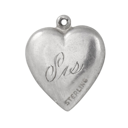 Vintage Forget Me Not Flower Sterling Silver Puffy Heart Charm