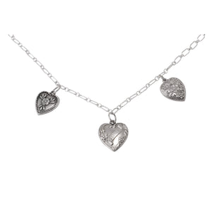 Vintage Sterling Puffy Heart Charms Symbol of Love Necklace