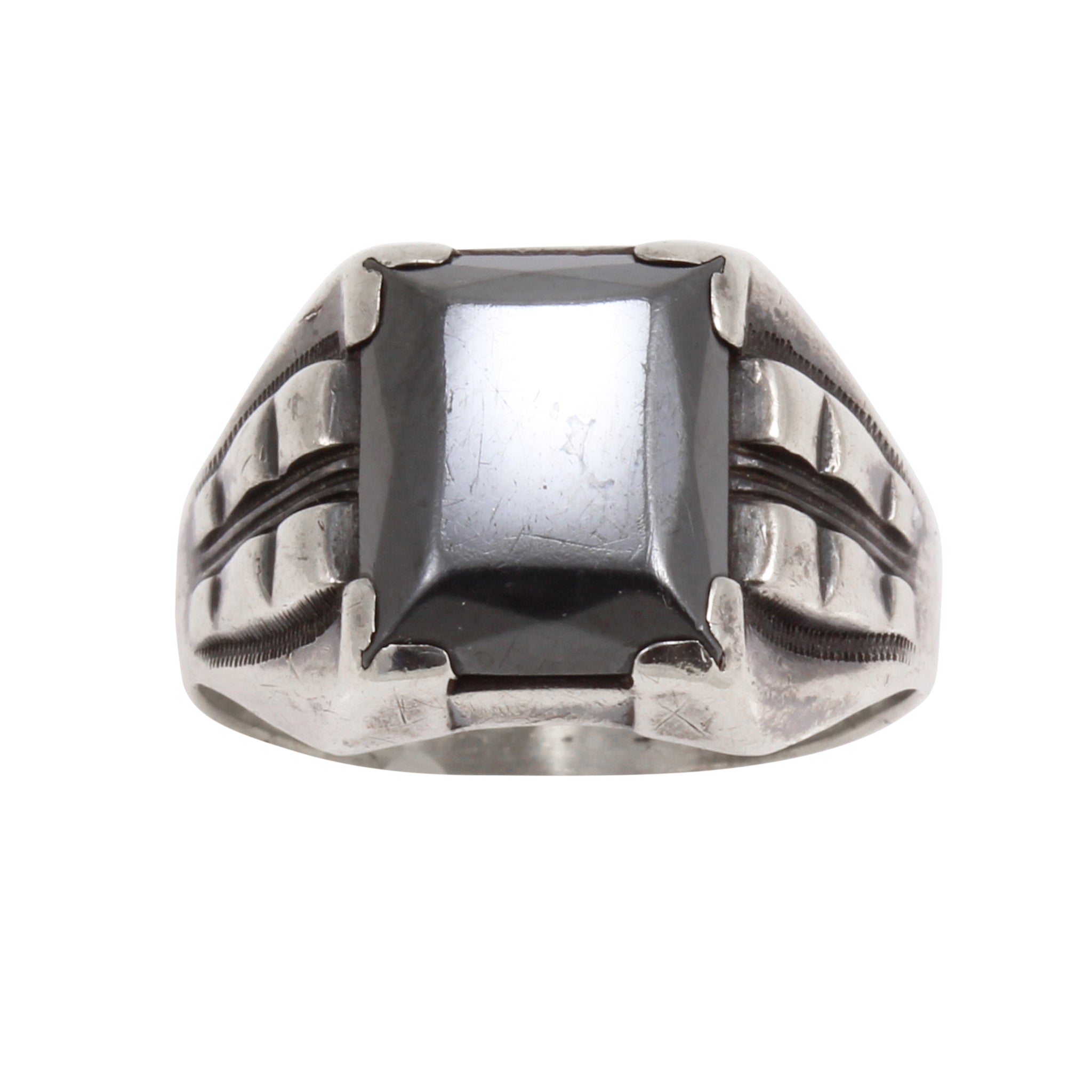 Ostby and Barton Men's Sterling Hematite Ring Front