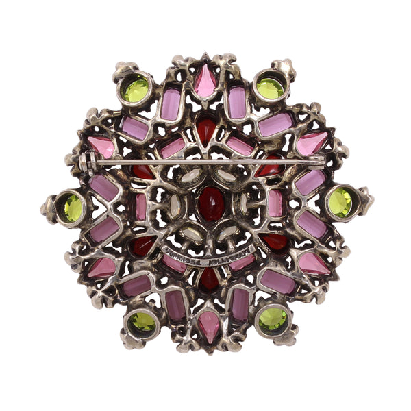 Hollycraft Amethyst and Olivine Rhinestone Pin Back