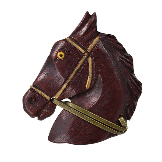 Hand Carved Wood Horse Pin Front