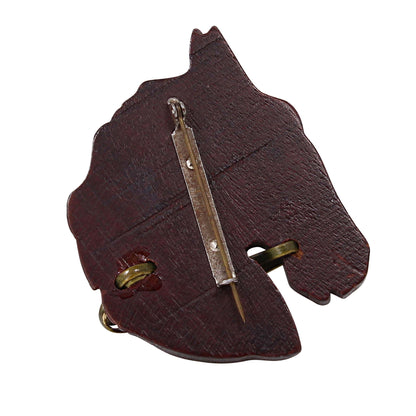 Hand Carved Wood Horse Pin Back