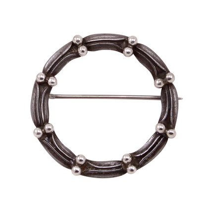 Georg Jensen Mixed Metal Iron and Silver Wreath Pin Front