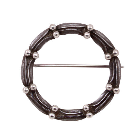 Georg Jensen Mixed Metal Iron and Silver Wreath Pin Front
