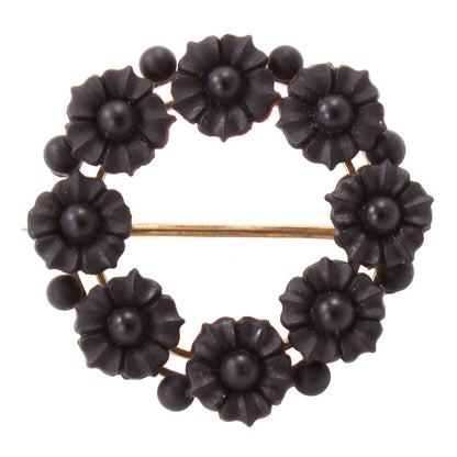 Victorian Jet Forget Me Not Flower Wreath Pin Front