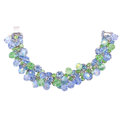 Juliana Sea of Blue and Green Bead and Rhinestone Bracelet Front