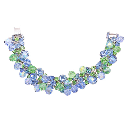 Juliana Sea of Blue and Green Bead and Rhinestone Bracelet Front