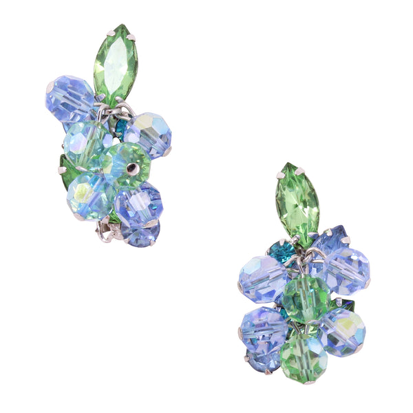 Juliana Sea of Blue and Green Bead and Rhinestone Earrings Front