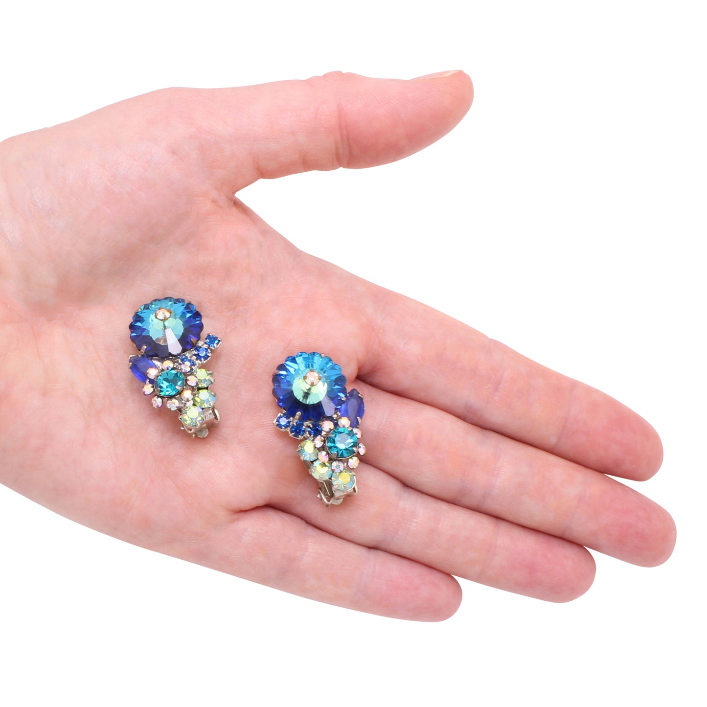 Juliana Sapphire Margarita Rhinestone Earrings Held