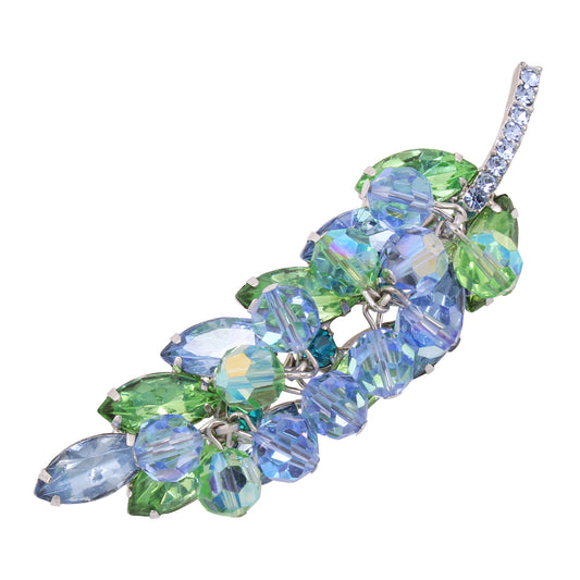 Juliana Sea of Blue and Green Bead and Rhinestone Pin/Brooch Front