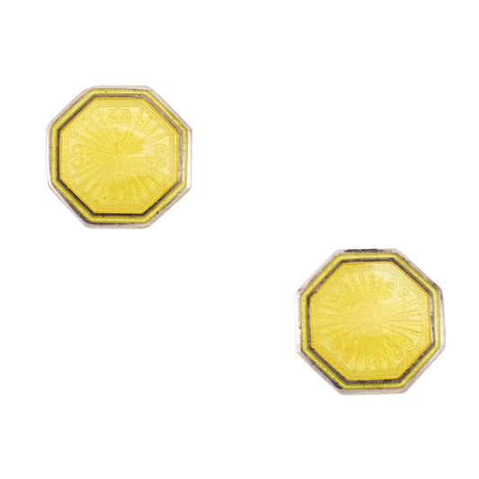 Krementz Yellow Enamel Sterling Art Deco Cufflink Earrings Front