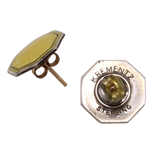 Krementz Yellow Enamel Sterling Art Deco Cufflink Earrings Back