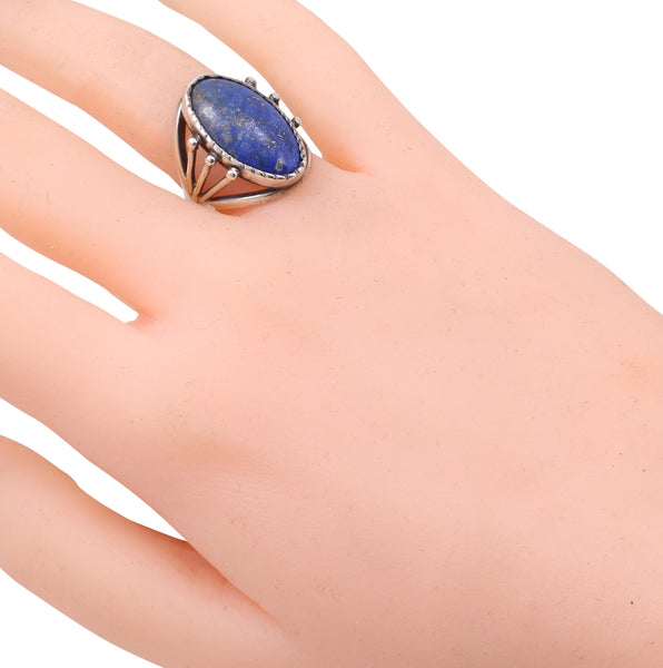 Lapis and Silver Vintage Ring Worn