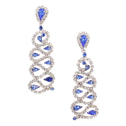 Brilliant Blue and Clear Rhinestone Earrings Front