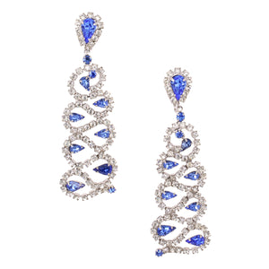 Brilliant Blue and Clear Rhinestone Earrings Front