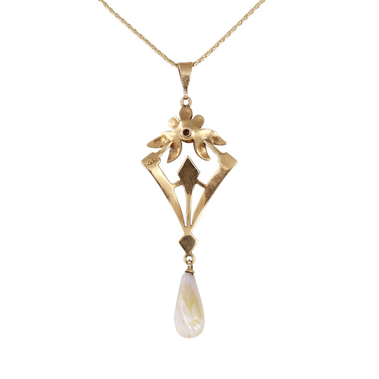 Edwardian 14k Pearl and Diamond Lavaliere Pendant Back