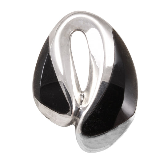 Enrique Ledesma Vintage Mexican Sterling Obsidian Pin Brooch