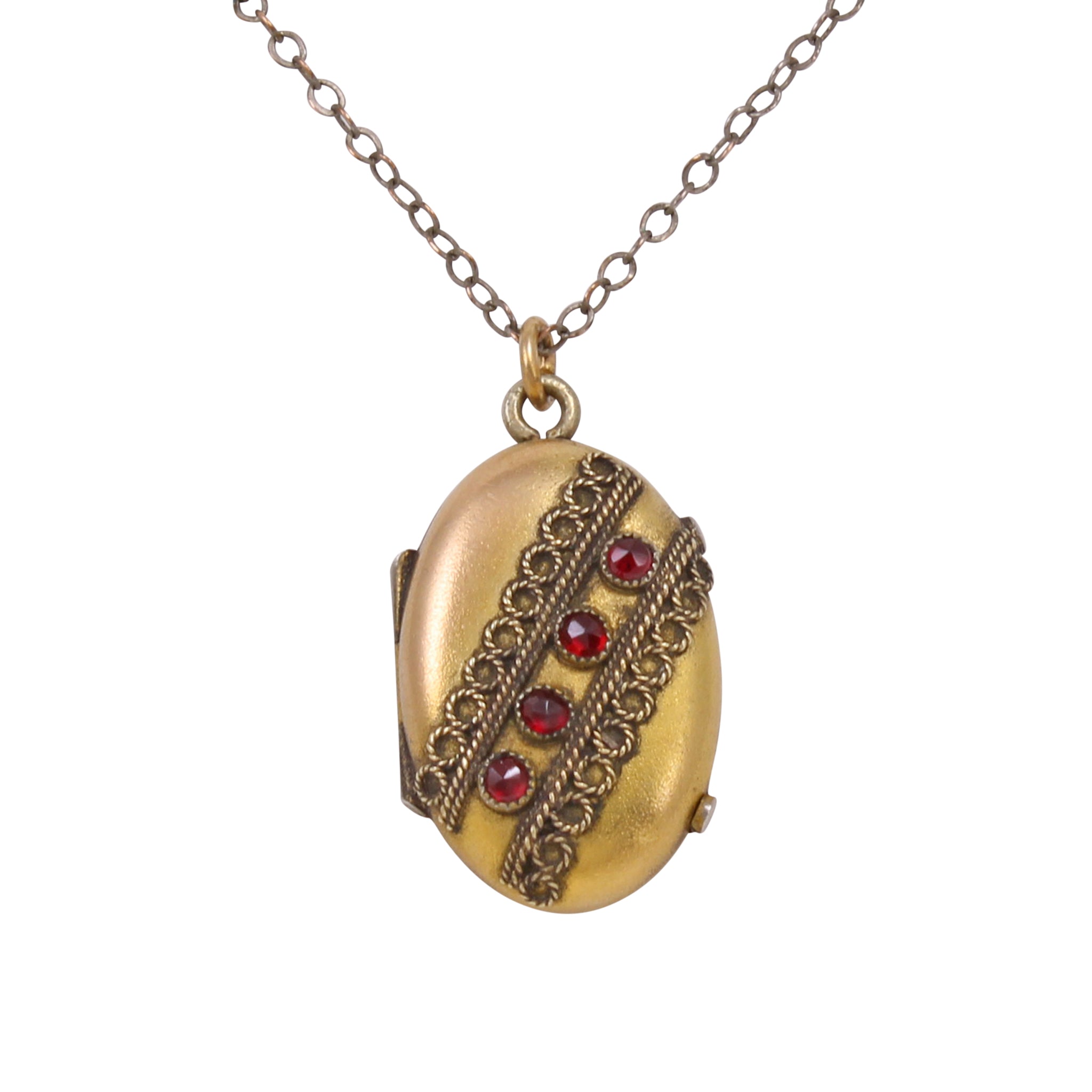Victorian Garnet Glass Gold Filled Locket Pendant Front