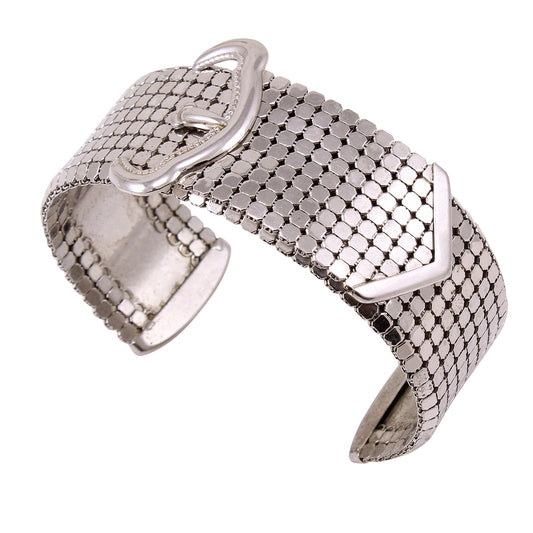 Silver Tone Mesh Buckle Bracelet Front