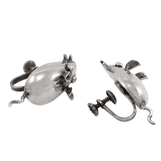 Vintage Sterling Mice Earrings Side