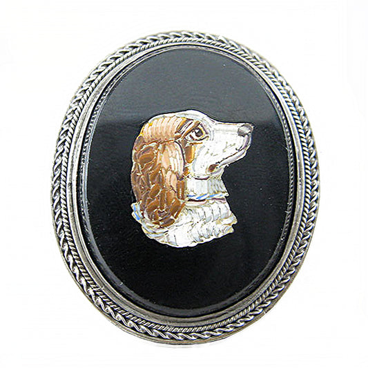 Victorian Cavalier King Charles Cavalier Spaniel Micro Mosaic Brooch Front