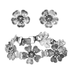 Vintage Ming's Sterling Plum Blossom Bracelet and Earrings